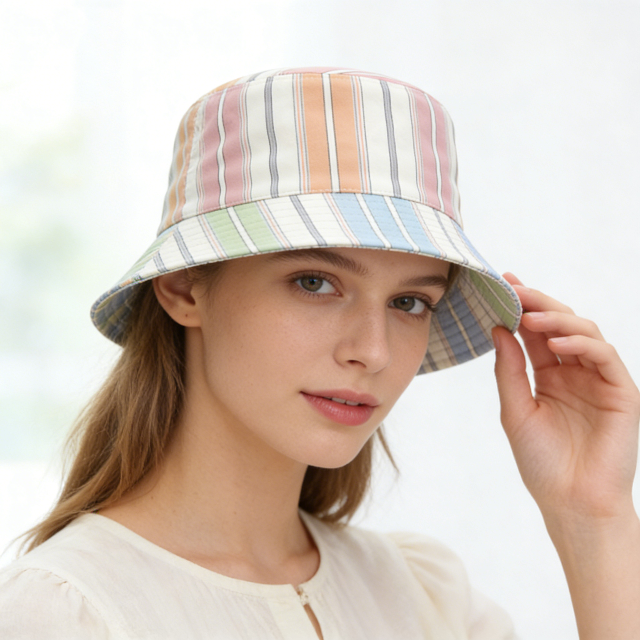Pastel Vertical Stripe Bucket Hat