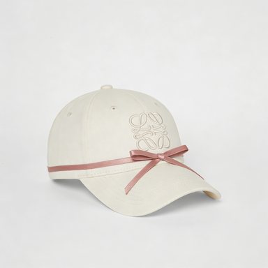 Cream Satin Bow Decor Embroidery Baseball Cap