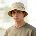 Beige Leather Stripe Bucket Hat