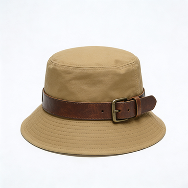 Khaki Leather Belt Bucket Hat