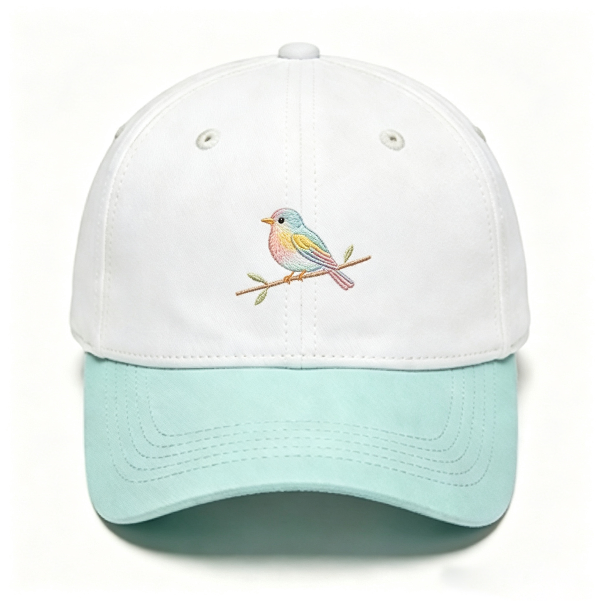 Two Tone Colorful Bird Embroidery Baseball Cap