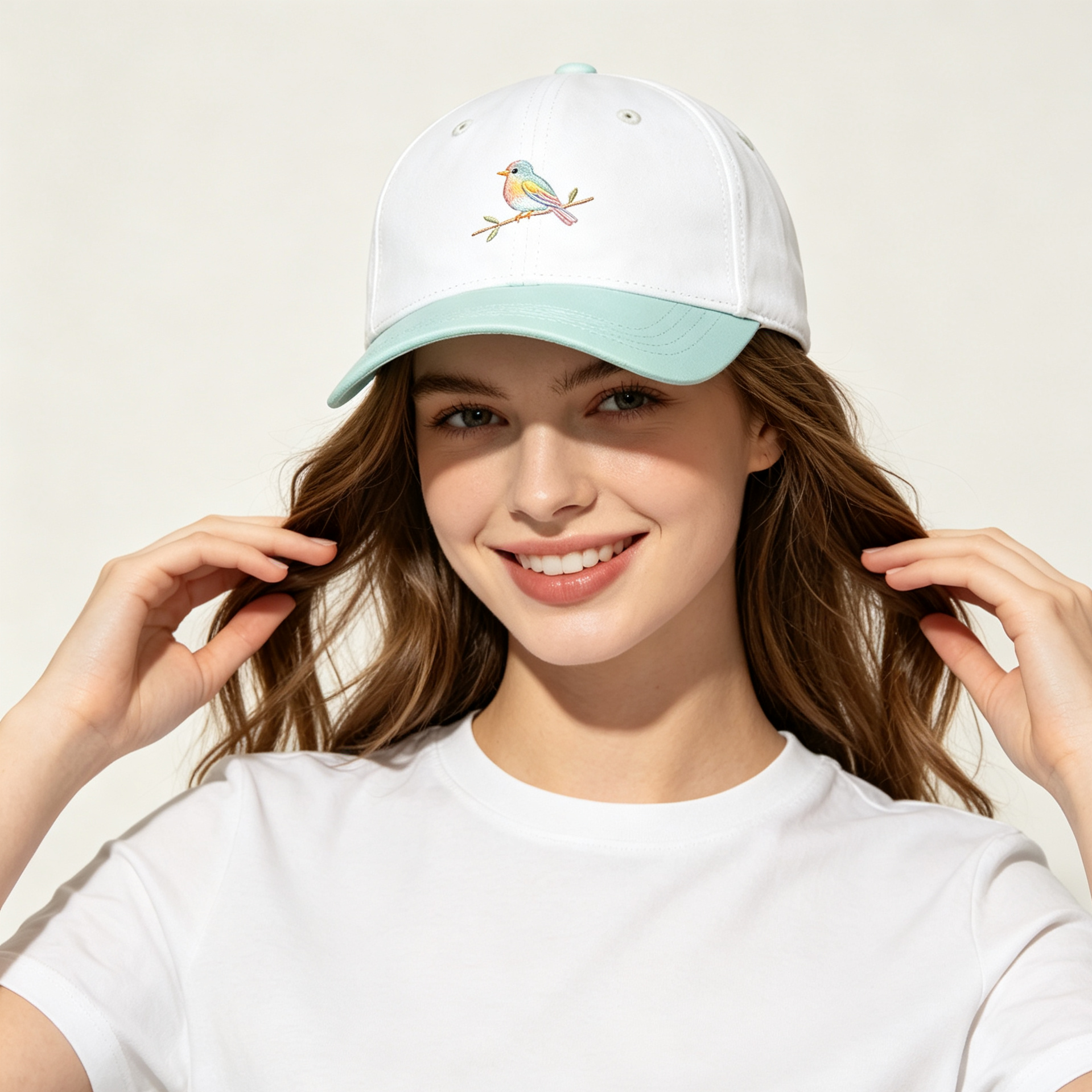 Two Tone Colorful Bird Embroidery Baseball Cap