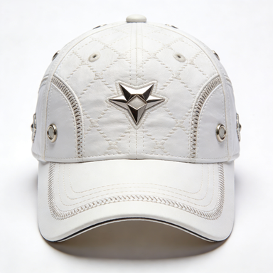White Diamond Stitch Metal Star Rivet Baseball Cap