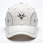White Diamond Stitch Metal Star Rivet Baseball Cap