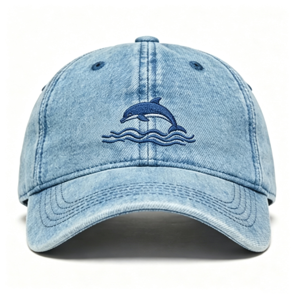 Vintage Washed Denim Dolphin Embroidery Baseball Cap