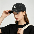 Distressed Black Rabbit Star Embroidery Baseball Cap