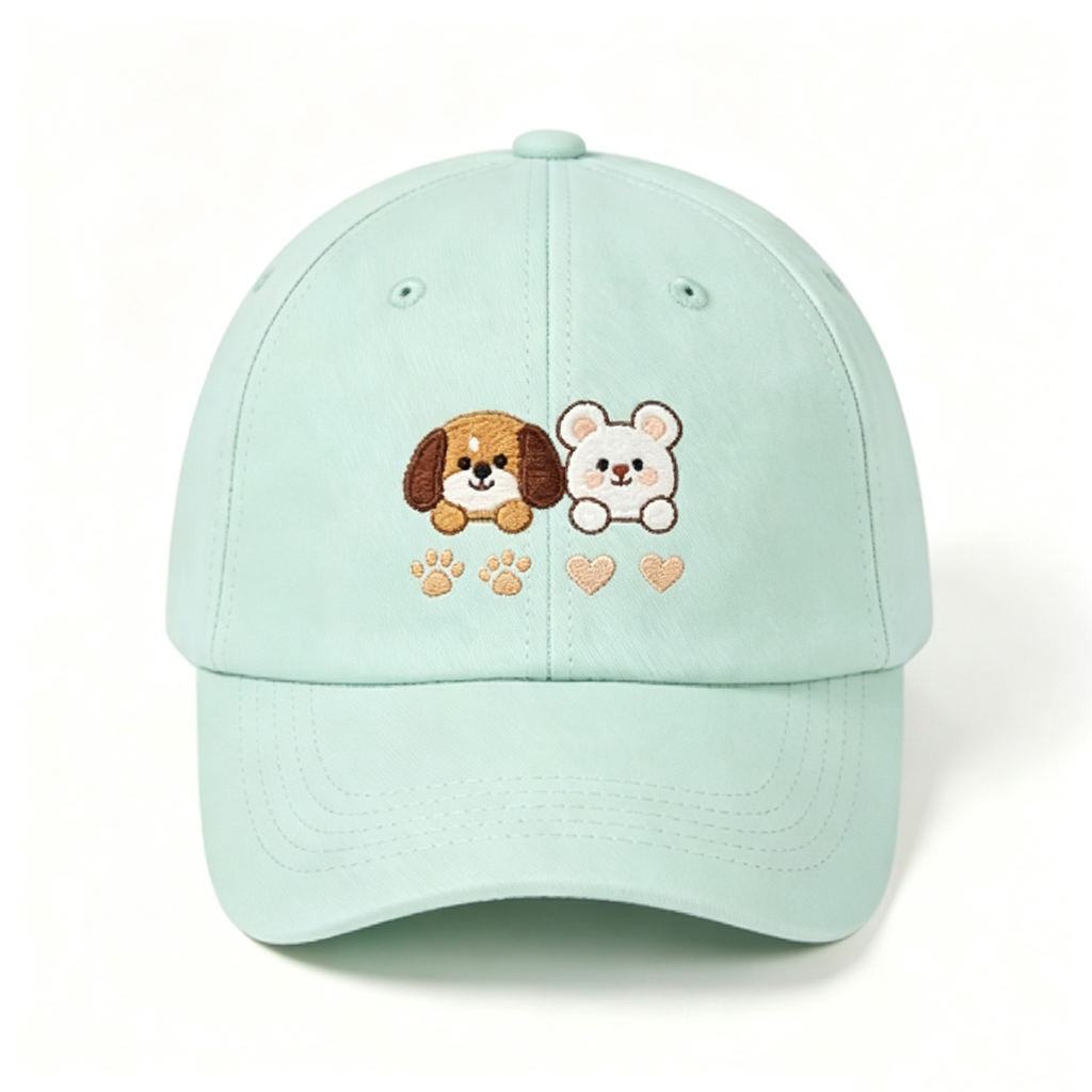 Light Mint Puppy Bear Embroidery Baseball Cap
