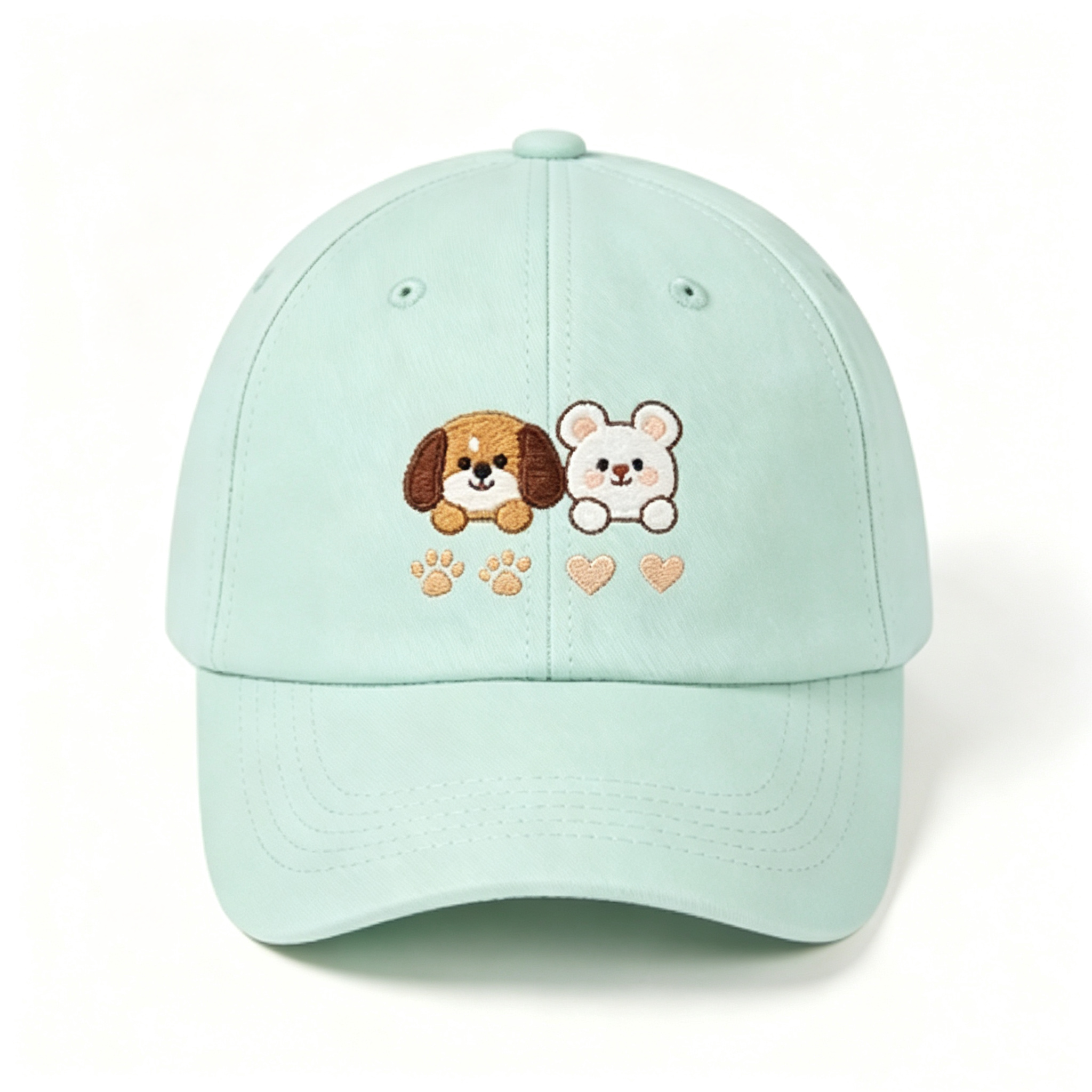 Light Mint Puppy Bear Embroidery Baseball Cap