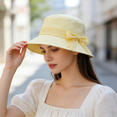 Yellow Lace Bow Bucket Hat