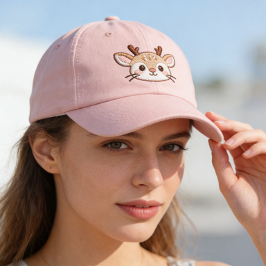 Light Pink Cute Deer Embroidery Baseball Cap