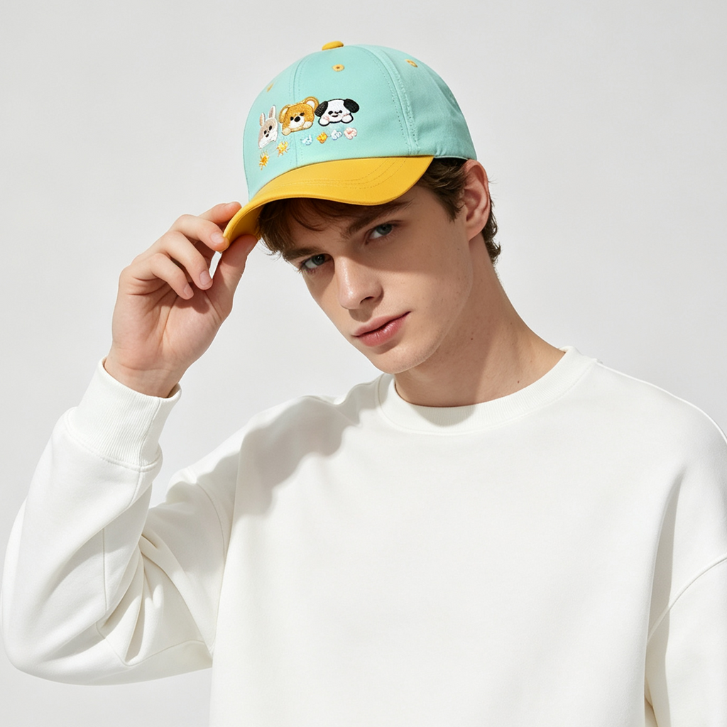 Two Tone Cute Animal Embroidery Baseball Cap