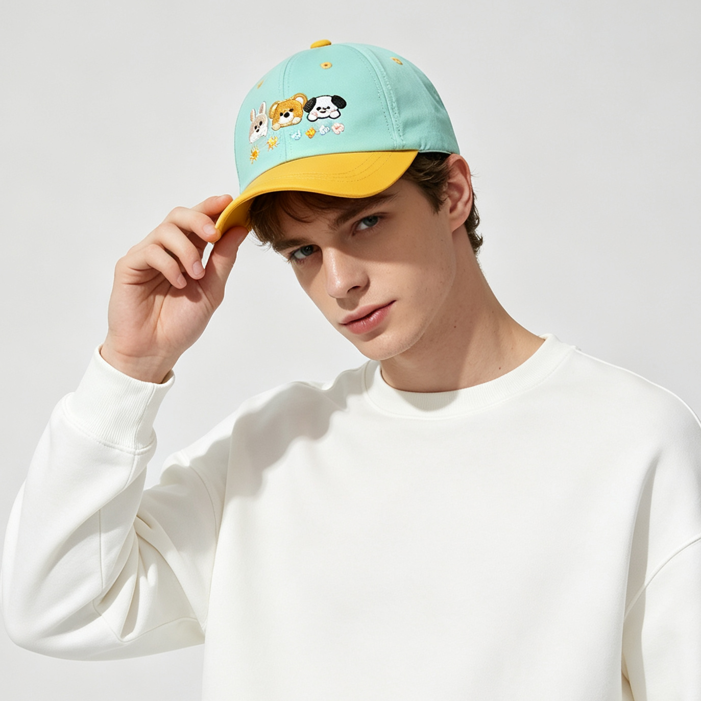 Two Tone Cute Animal Embroidery Baseball Cap