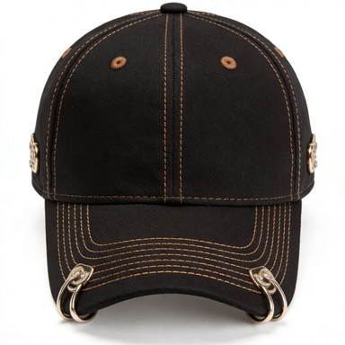 Black Metal Double Ring Rivet Y2K Baseball Cap