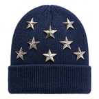 Navy Beanie with Silver Star Studs