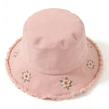 Pink Fringed Floral Bucket Hat