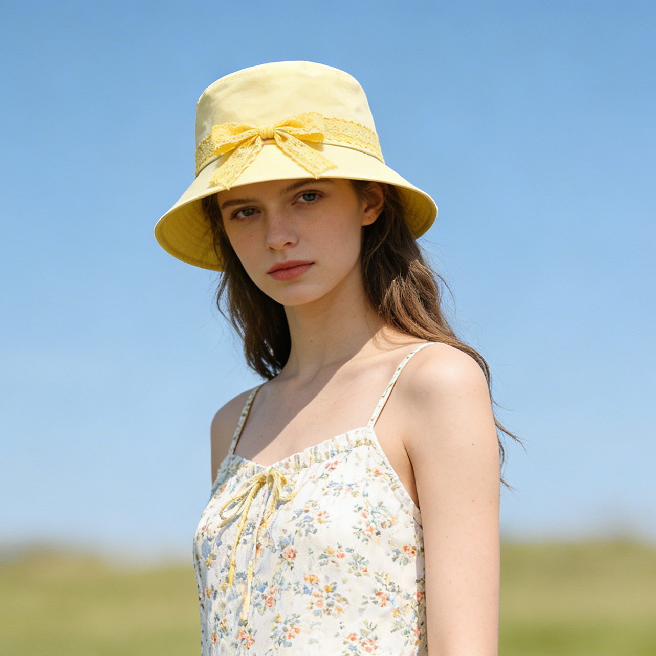 Yellow Lace Bow Bucket Hat
