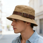 Khaki Leather Belt Bucket Hat