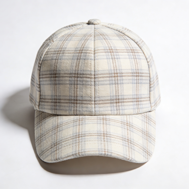Cream Neutral Grid Plaid Baseball Cap