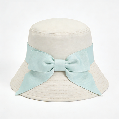 White & Mint Bow Bucket Hat