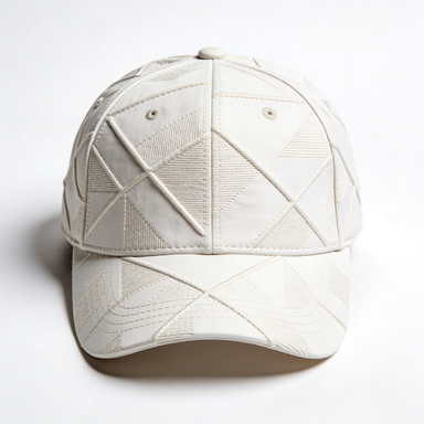 White Geometric Triangle Embossed Stitch Baseball Cap